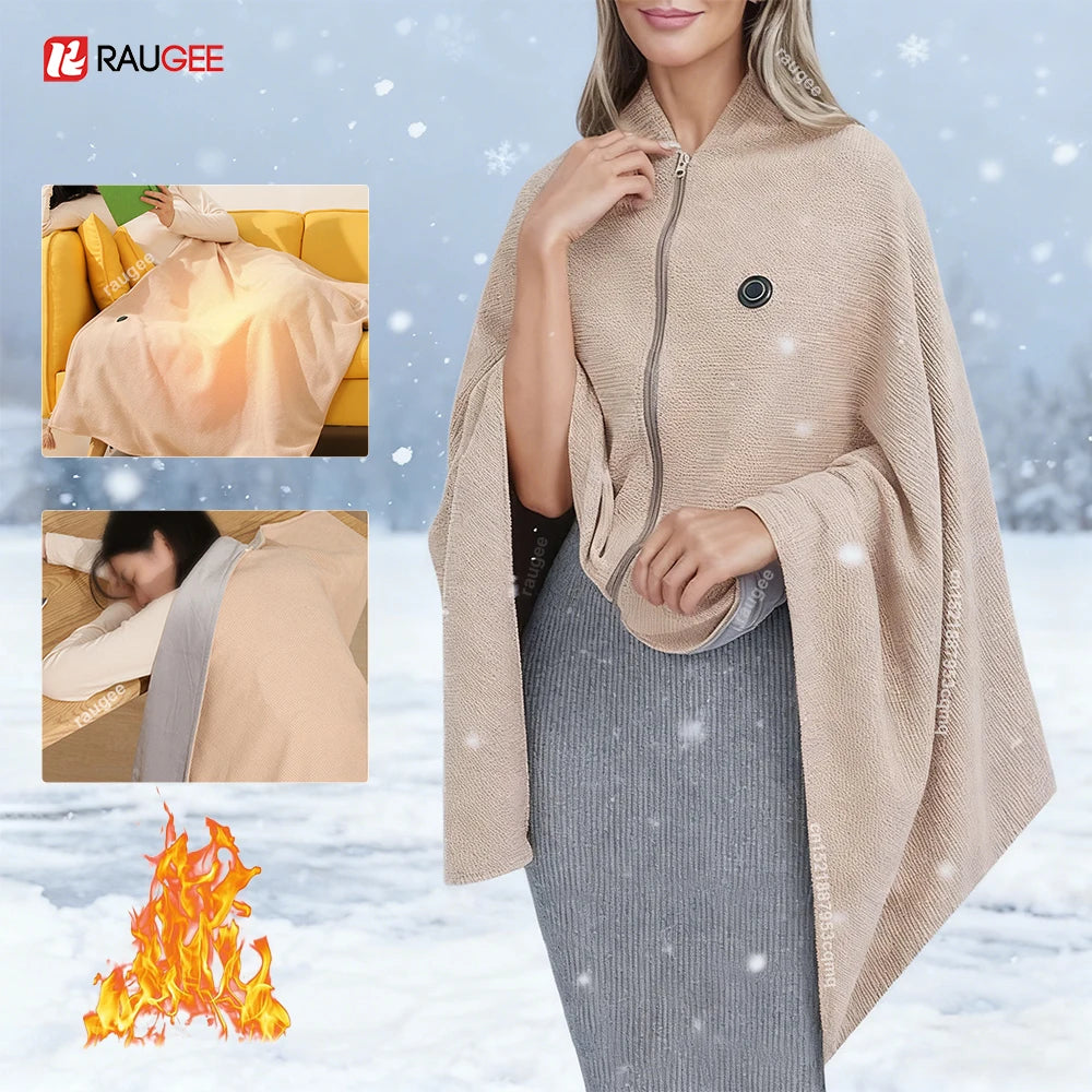 Heated Blanket USB Wearable Electric Blanket Portable Warmer Blanket for Shoulder Rechargeable Heating Shawl with 3 Tem Setting