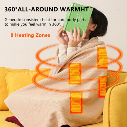 Heated Blanket USB Wearable Electric Blanket Portable Warmer Blanket for Shoulder Rechargeable Heating Shawl with 3 Tem Setting